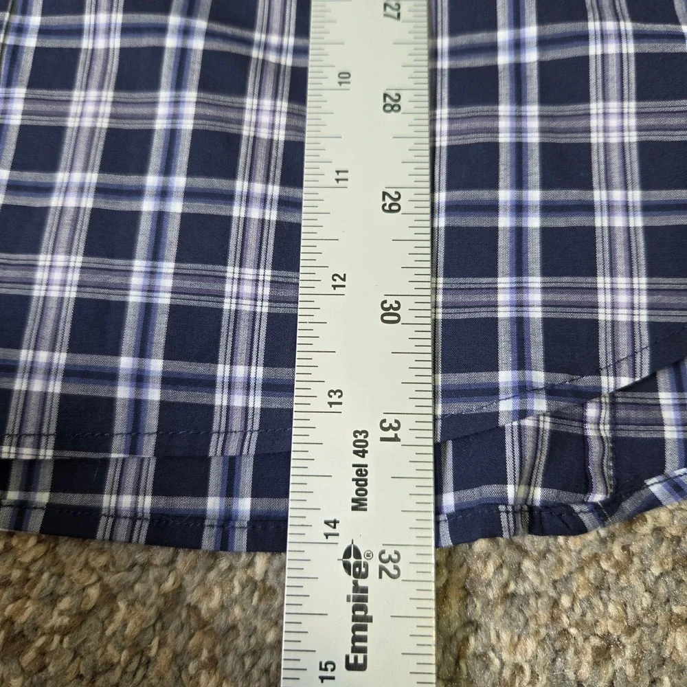 Banana Republic Slim Fit Mens‎ Large Navy Blue White Plaid Button Down Shirt L